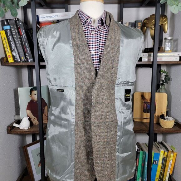 VTG Haggar Men's Tweed Sport Coat Blazer Two Button Herringbone Plaid Wool 44R - Picture 15 of 16